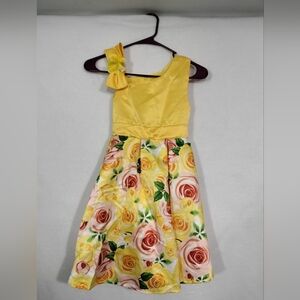 Yellow Floral Satin Bow Girls' Dress